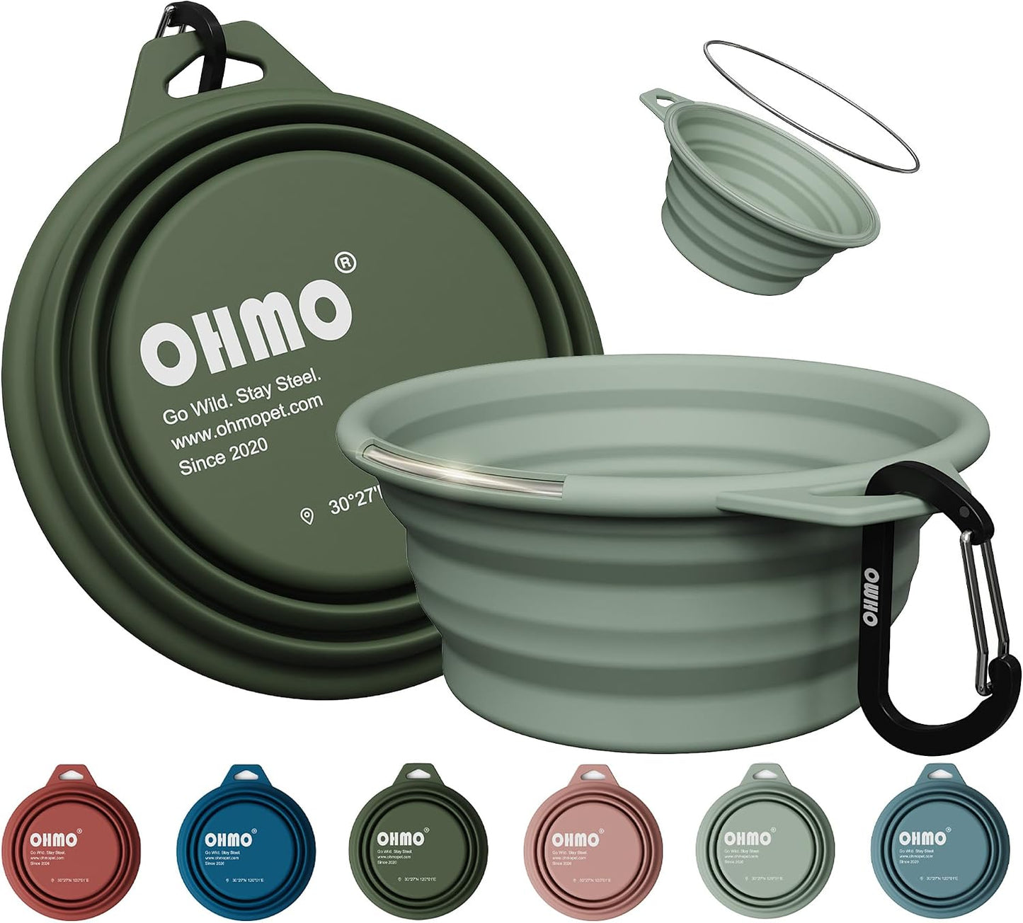 OHMO Collapsible Dog Bowl (2 Pack, Camo & Light Green 12oz/400ml) Premium Silicone Pet Water Bowls for Cats & Dogs, Portable Foldable Dog Travel Bowls for Outdoor Camping Hiking - Image 15