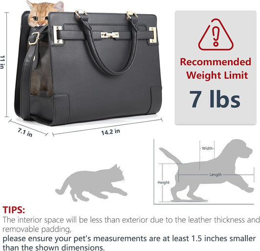 Betop House black leather pet carrier side view with mesh