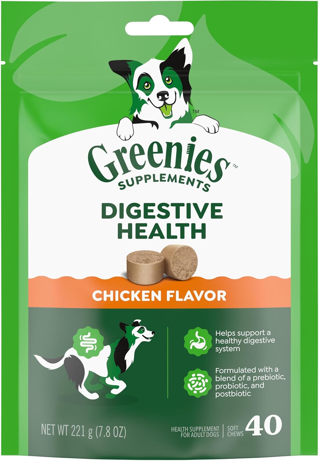 Greenies Supplements Digestive Health Probiotics for Dogs, Dog Probiotic Supplements, Chicken Flavor, 15.6 oz. Pouch of 80 Count - Image 15
