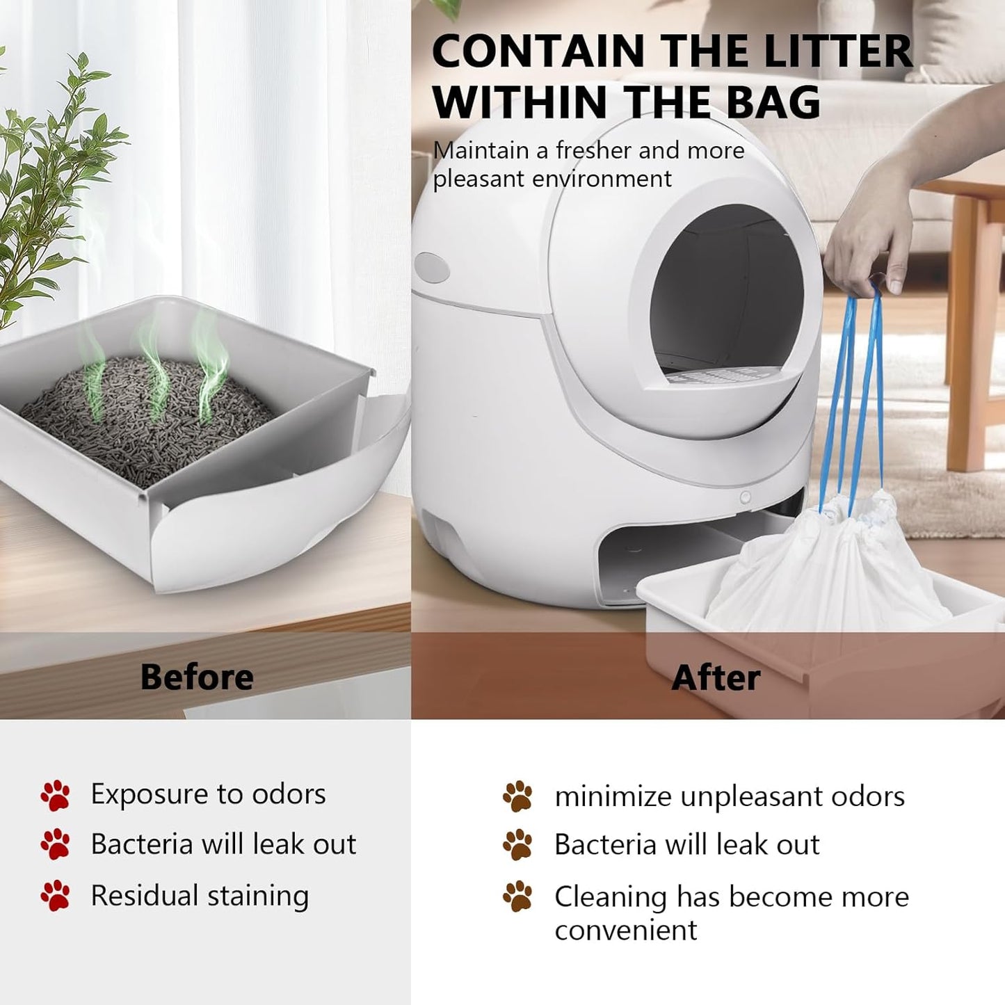 Side by side comparison of Giaceaw litter box liner capacity
