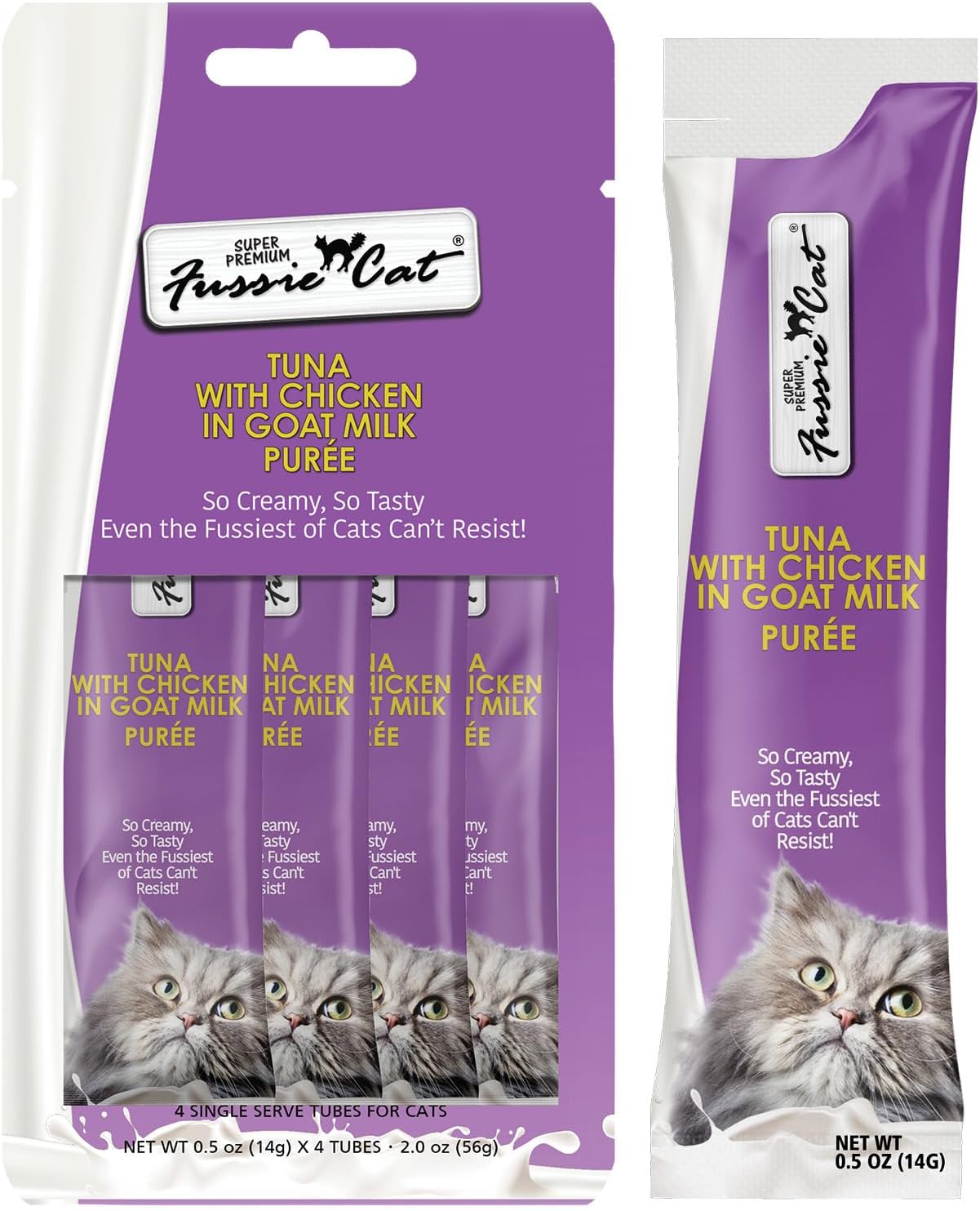 Fussie Cat Premium Tuna with Salmon in Goat Milk Puree, lickable cat Treats, 0.5oz Pouch Pack of 4 - Image 10