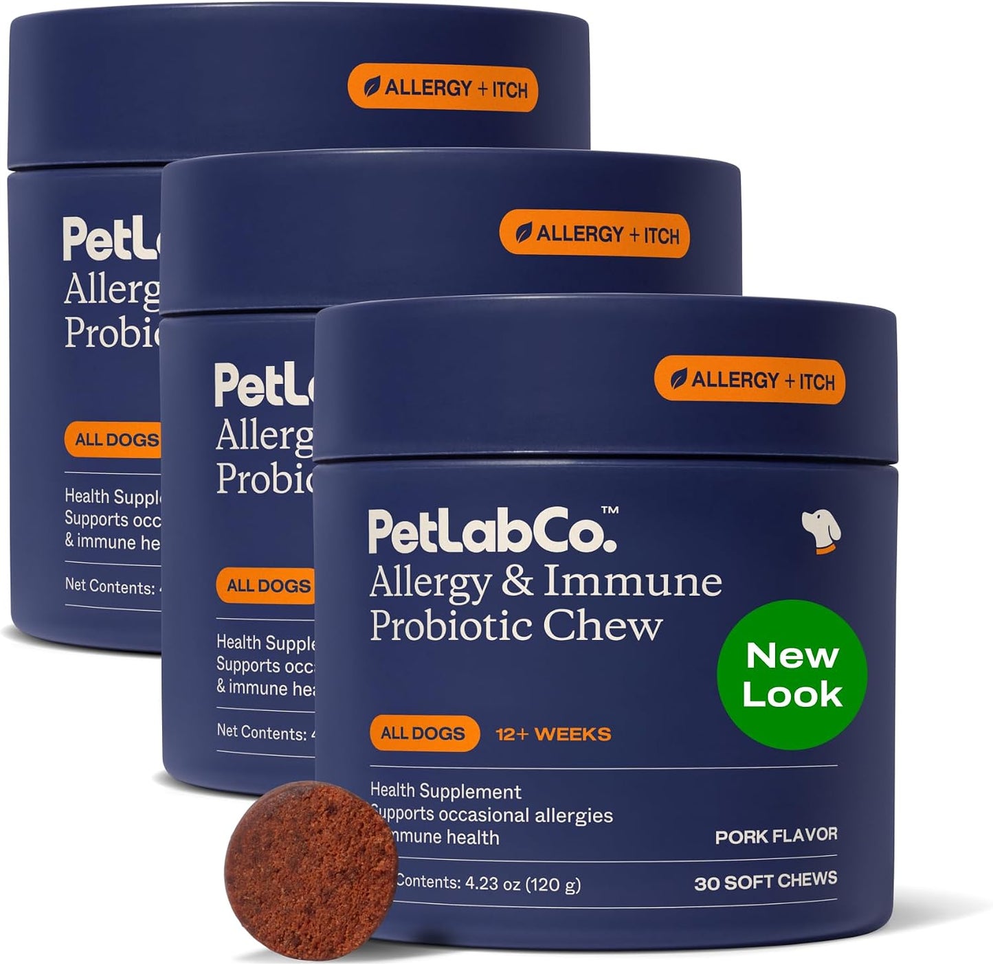 USA imported PetLab Co. dog probiotics showing the protective seal and authentic premium pet care branding.