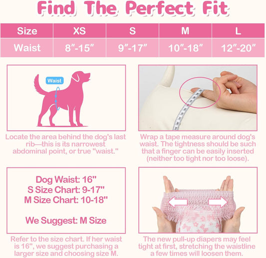 Dono female puppy diapers showing the 360 degree stretchy elastic waistband mechanism