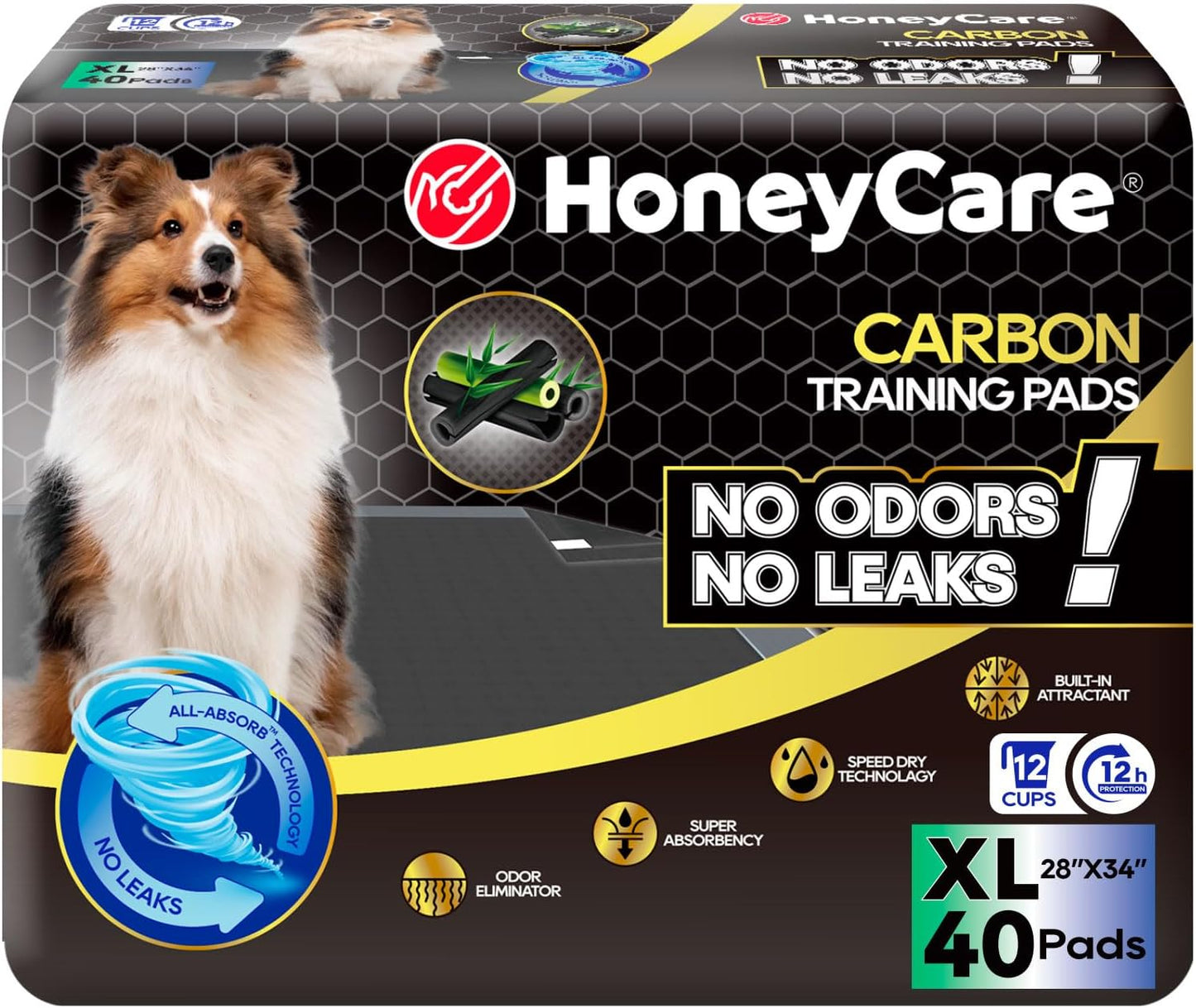100 count box of Honey Care All Absorb pet pads for indoor housebreaking