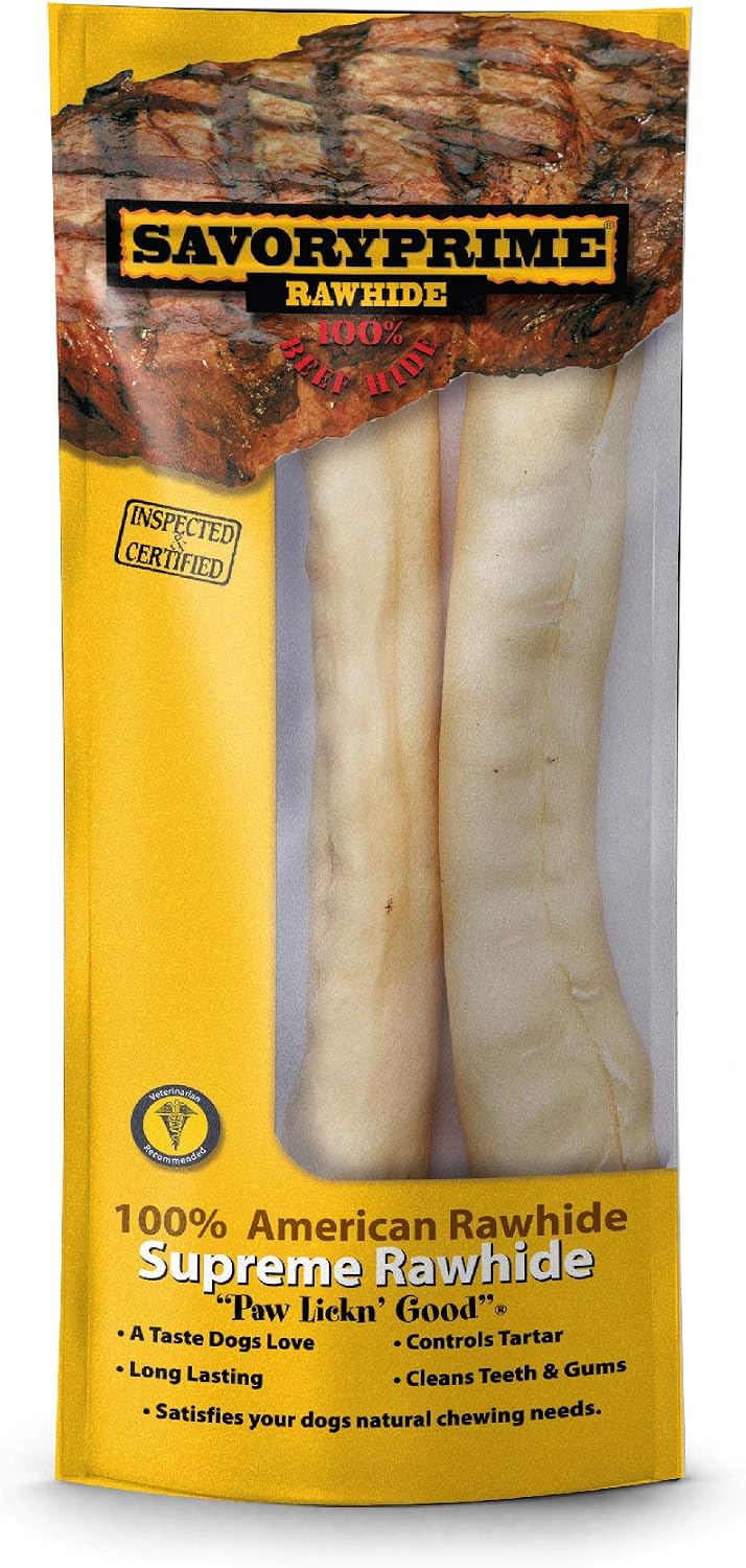 Close up view of 5-inch brown basted rawhide dental treats for small and medium dogs