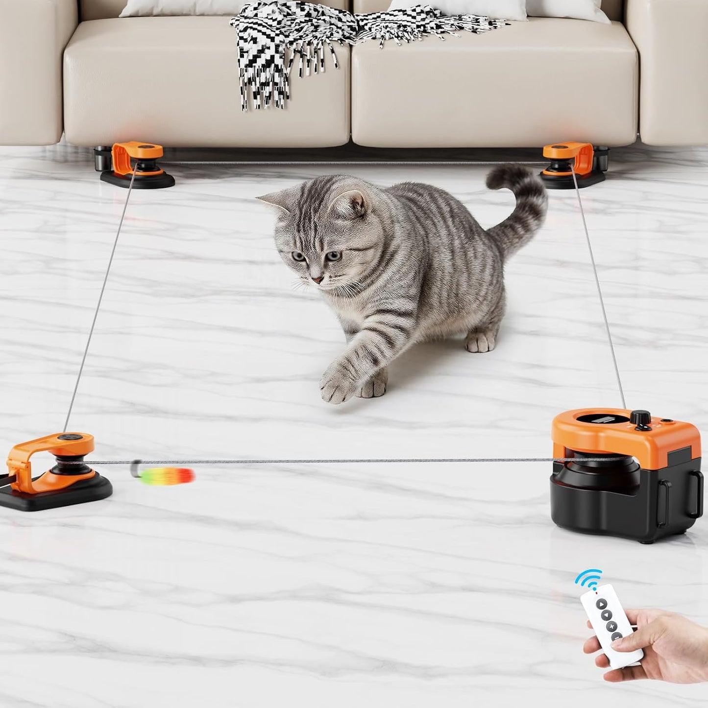 Interactive Cat Toy for Indoor Cats, Auto/Remote Control DIY Cat Mouse Hunting Treadmill Keep Bored Kitten Puppy Entertained to Chase, Feather Toy to Exercise-Sky Blue - Image 10