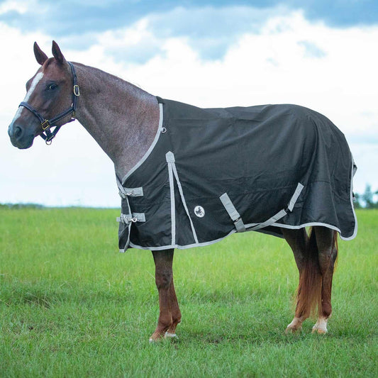 Teal Grey Jeffers lightweight turnout blanket sheet showing adjustable straps and side shoulder gussets.