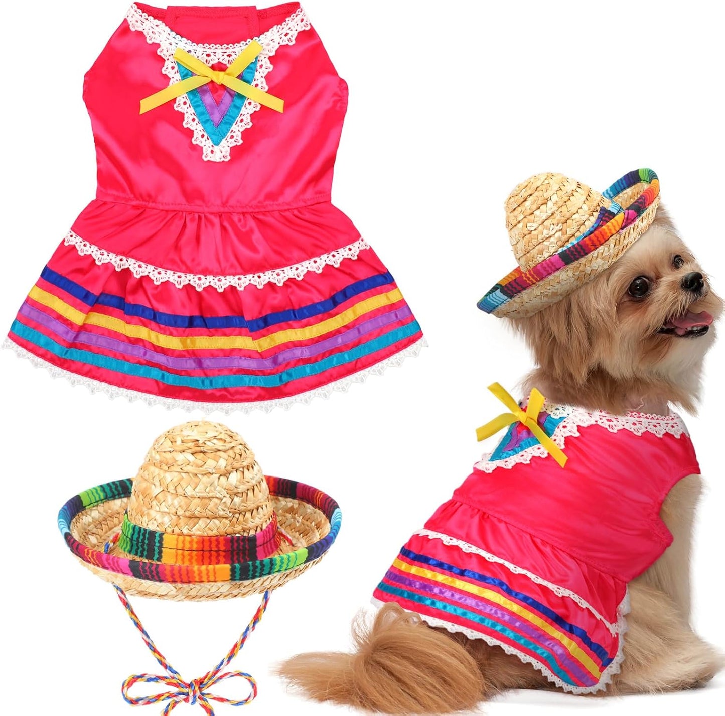 Mariachi Mexican Costume for Dog Mexican Dog Dress and Sombrero for Chihuahua Puppy Cat Cinco De Mayo Mexico Independence Day Themed Party Pet Outfits(S,Style3,Classic) - Image 14