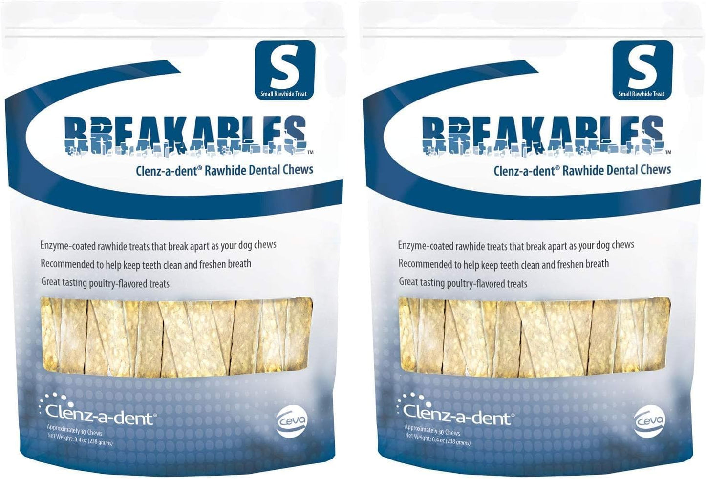 Close up look at poultry flavored dual enzyme coated break apart dog dental treats for small breeds