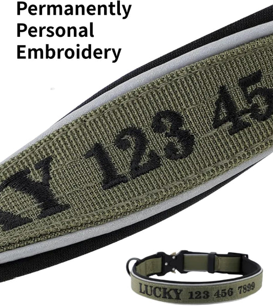Close up of Indink reflective dog collar stitching and metal buckle
