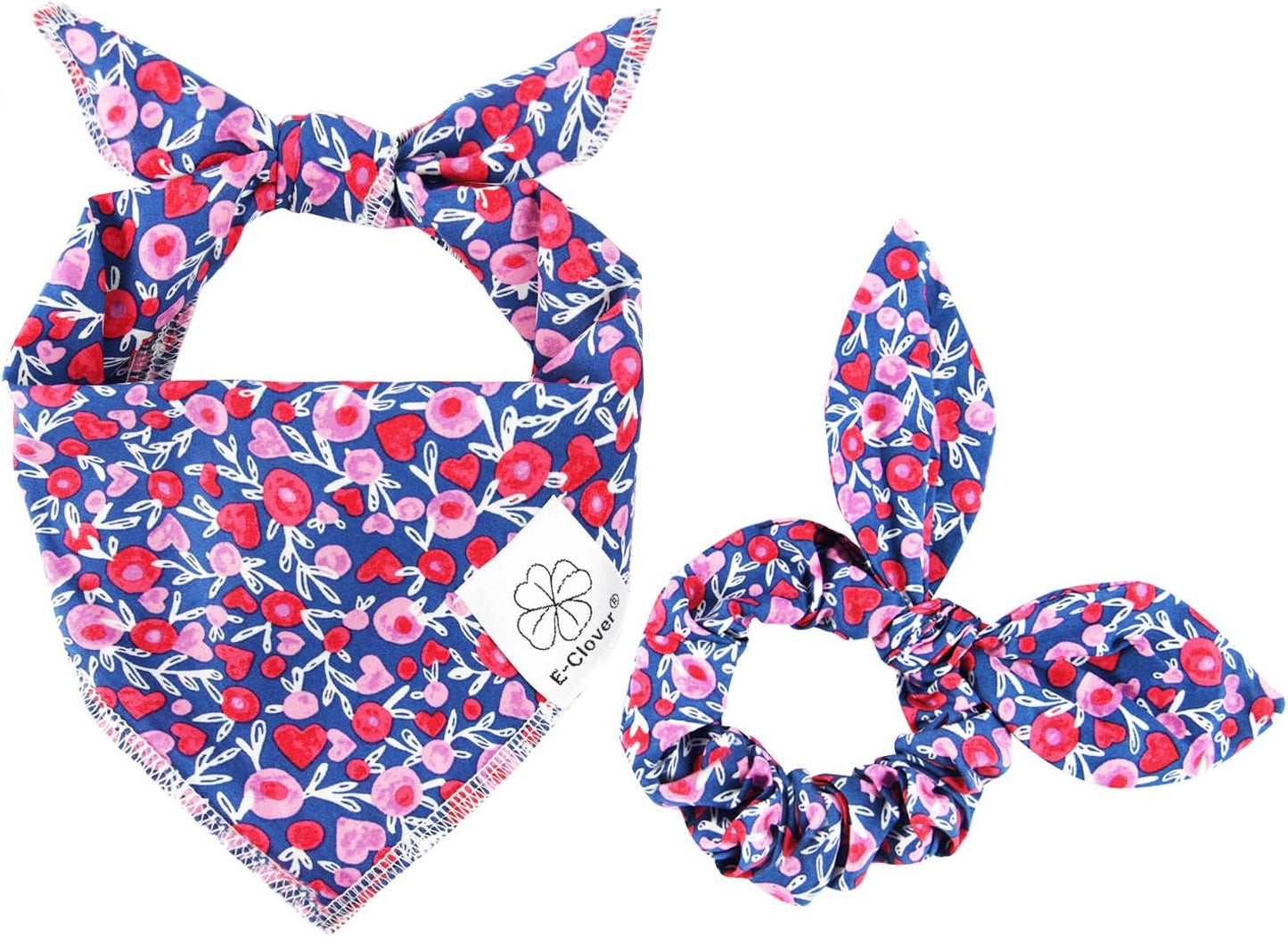 E-Clover Dog Bandanas & Matching Scrunchie Set Cute Flower Dog Scarf Bibs Girl Pet Bandana with Bow Tie for Medium Large Dogs Owner Mom Spring - Image 15