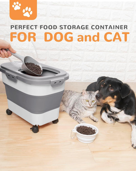 Ddmommy dog food bin showing the collapsible silicone design