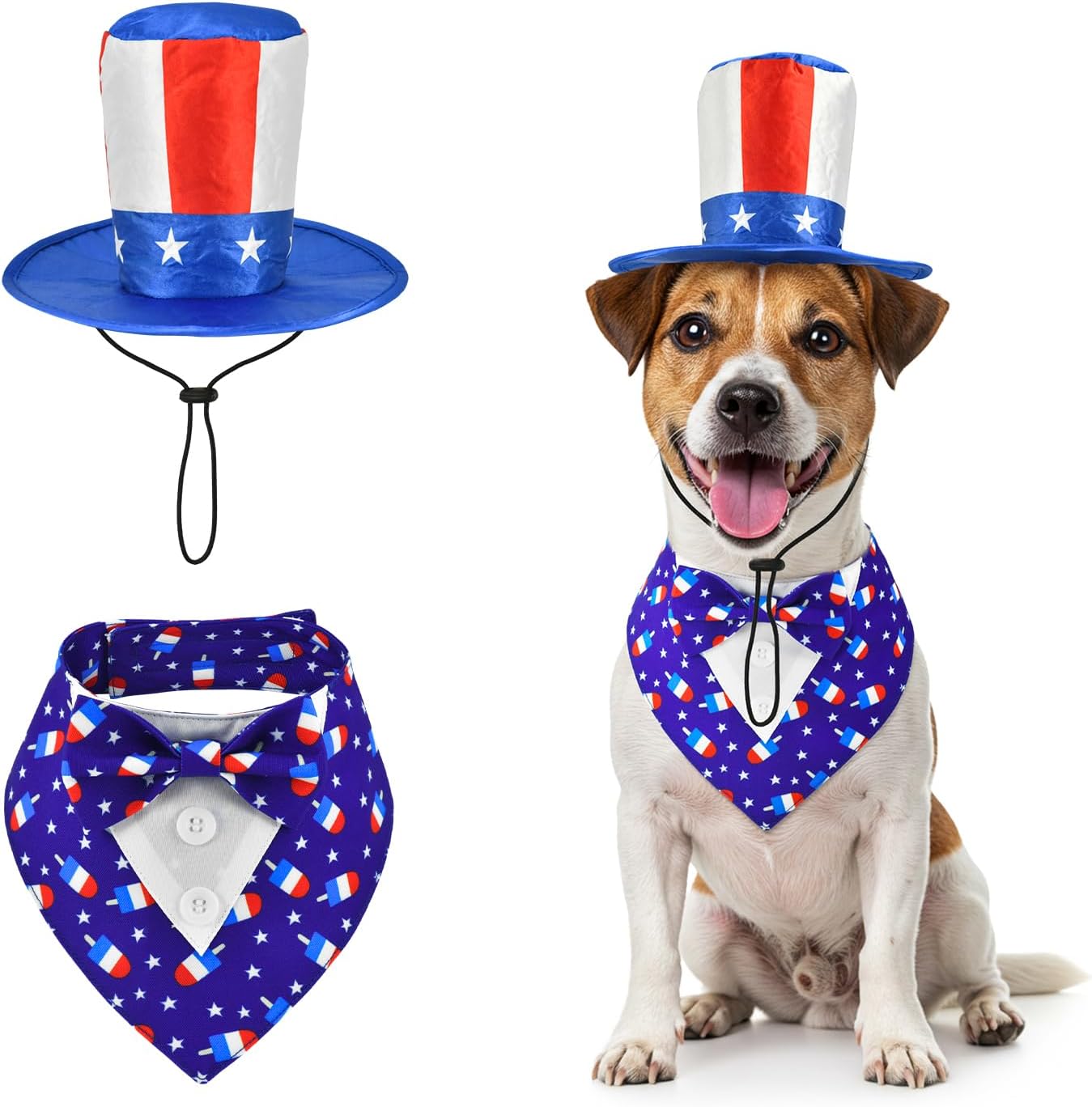 Independence Day Dog Tuxedo with Blue Bowtie Pet Uncle Sam Hat 4th of July Dog Costume Patriotic Themed Outfits for Cats Puppies Dogs L - Image 15