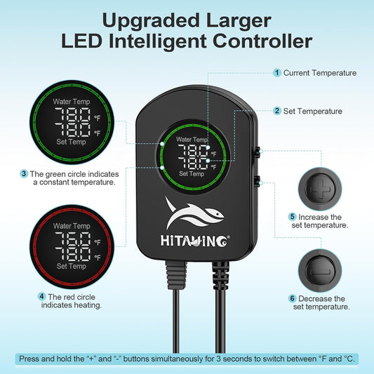 Close up of HiTauing aquarium heater digital temperature controller