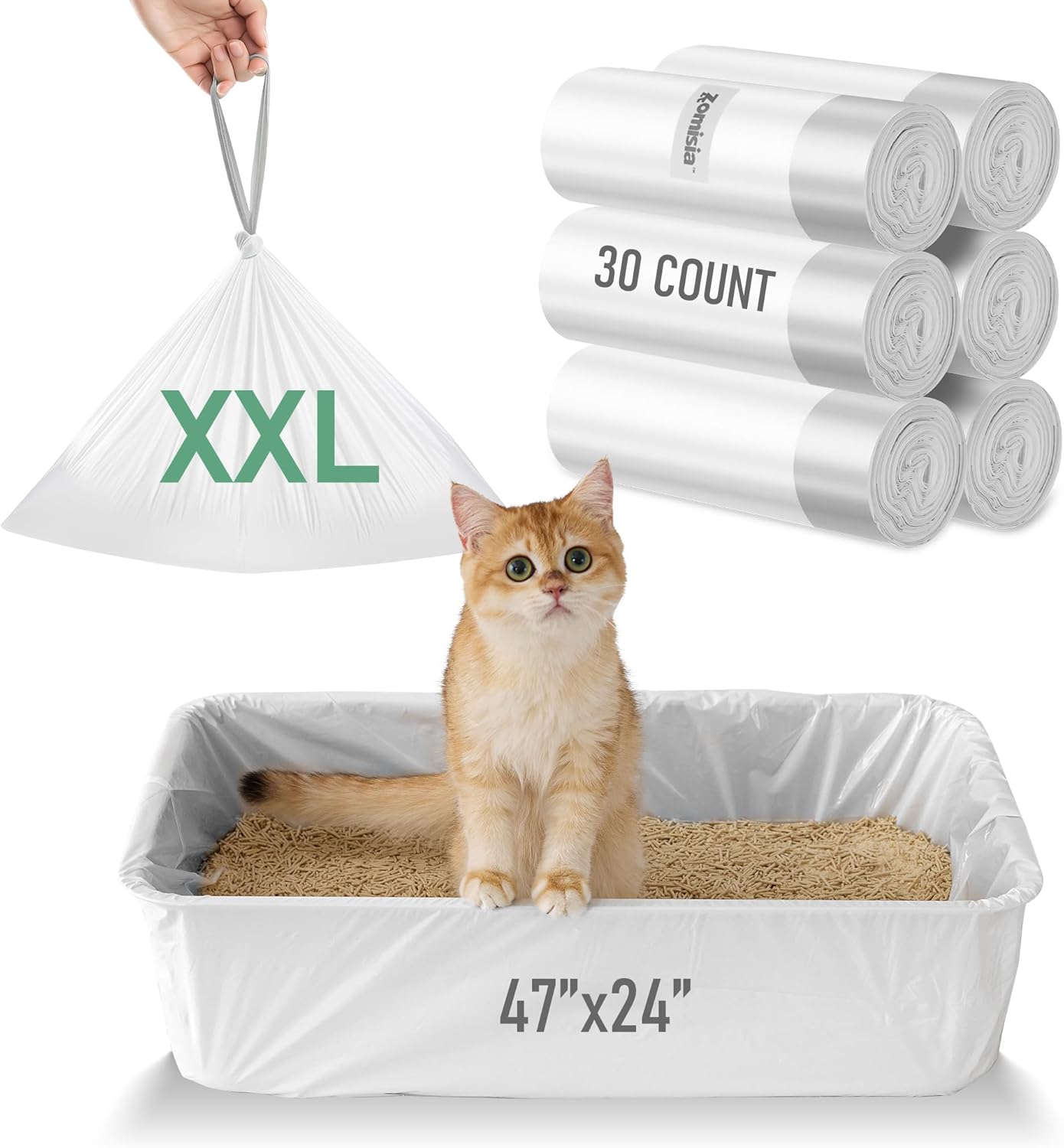 ZOMISIA Cat Litter Box Liner XL - 15 Count 47" x 24" Jumbo Litter Bags with Drawstring, Extra Thick Kitty Litter Pan Liners Tear Resistant Heavy Duty, Easy Clean up for Litter Tray, Unscented - Image 10