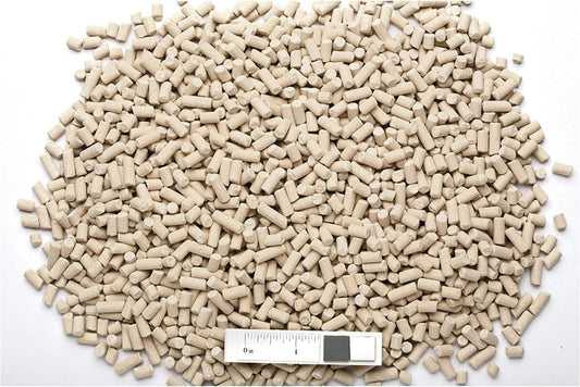 Aurora Pet non tracking zeolite cat litter pellets close up view.