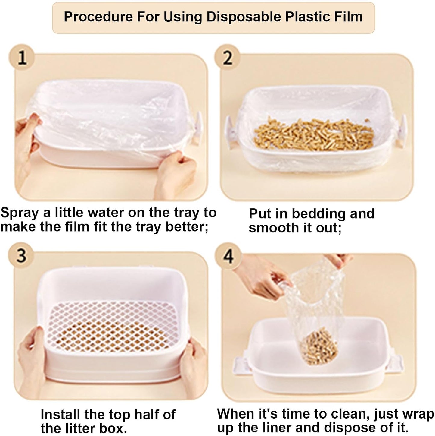 Instructions for using disposable cage tray liner film