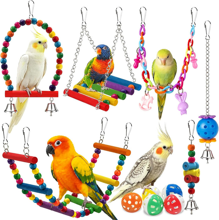 Bird Toys for Parakeets Parrots Conures Budgies with Swing Hammock Ladder - Image 1
