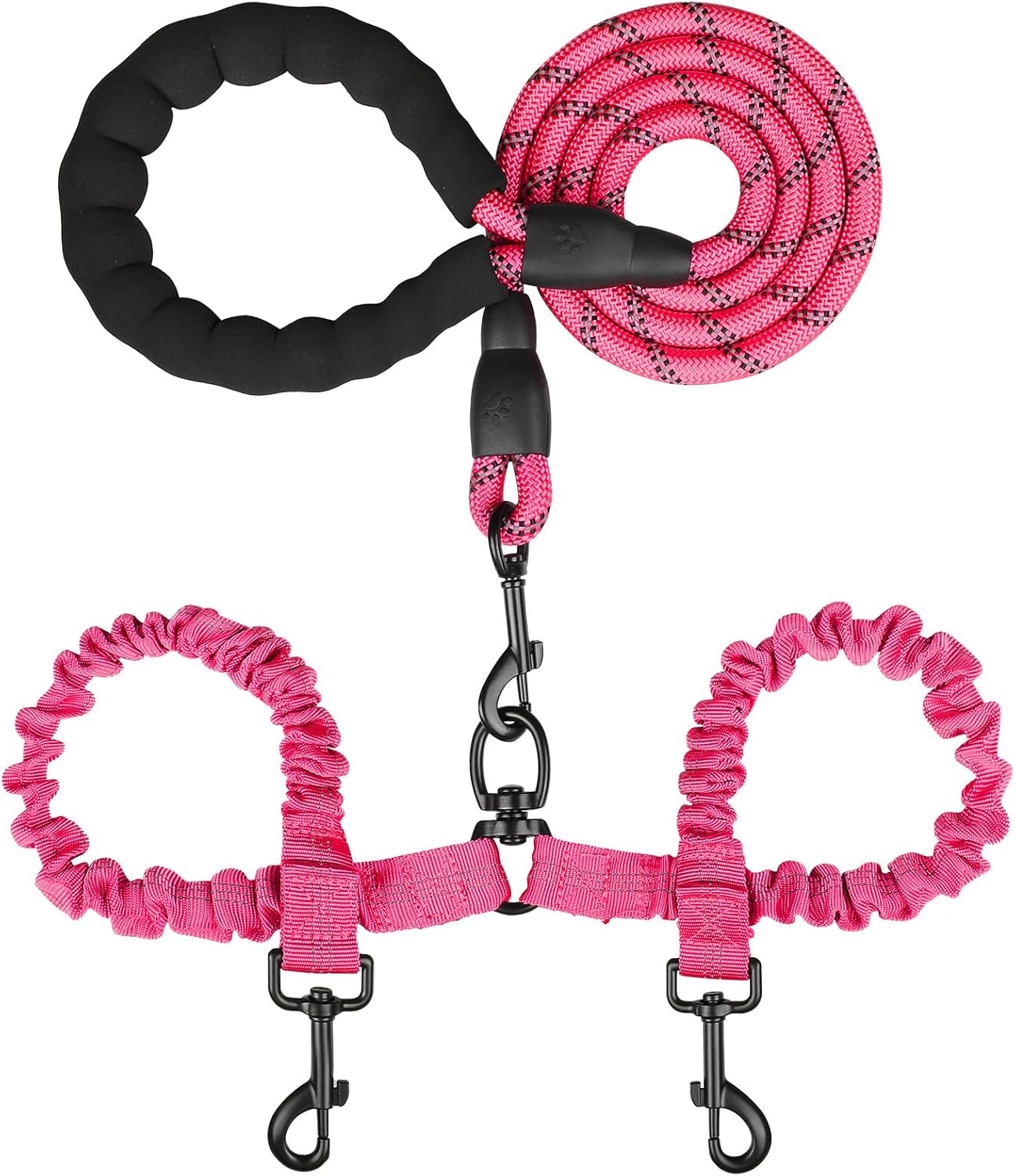 MingXpets Double Dog Leash, Dual Dog Leash, 360 degrees Swivel Tangle Free Bungee Walking Training for Large Medium Dogs, Shock Absorbing Bungee Reflective for Two Dogs, 18~120 lbs, Black - Image 15