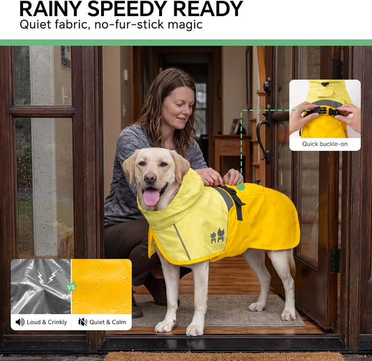 Waterproof pet rain jacket with adjustable hooded design back view