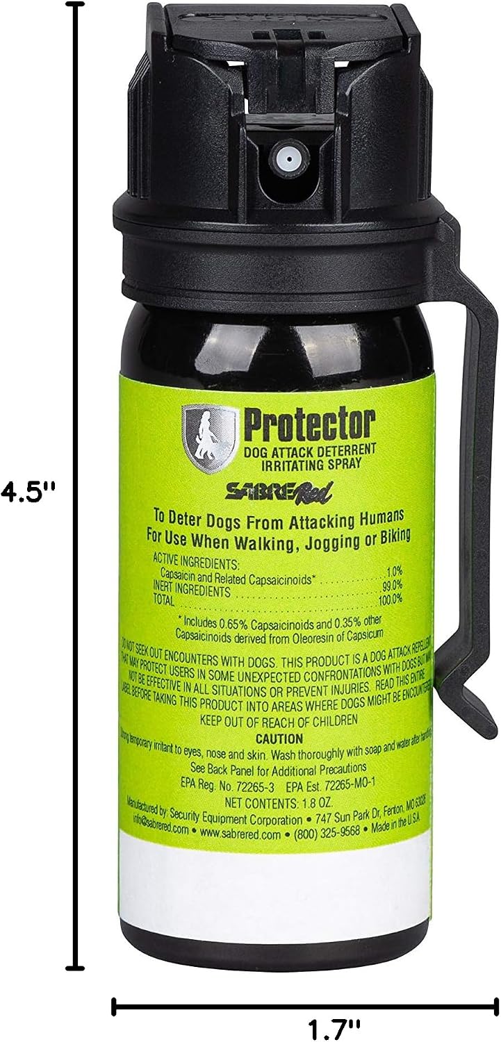 SABRE RED SABRE Protector Dog Pepper Spray & Belt Clip, Fast Flip Top Safety, 7 Bursts, 15-Foot (4.6-Meter) Range, Humane Dog Attack Deterrent, Max Strength Allowed By EPA for Self Defense, 1.8 fl oz - Image 9