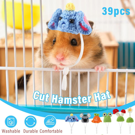 Locmeo small animal costume accessories set displaying various tiny holiday-themed hats and green miniature scarves.