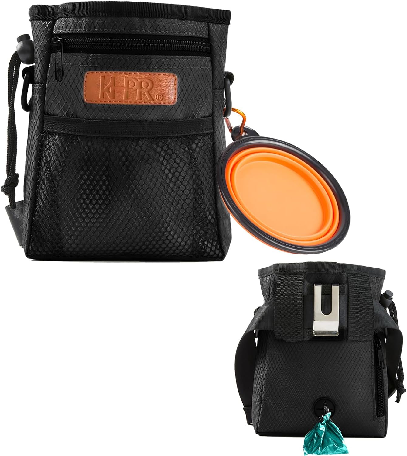 Dog Treat Training Pouch Easily Carries Pet Toys Kibble, Treats Built-in Poop Bag Dispenser 3 Ways to Wear Comes with a Foldable Silicone Bowl(Army Green) - Image 9