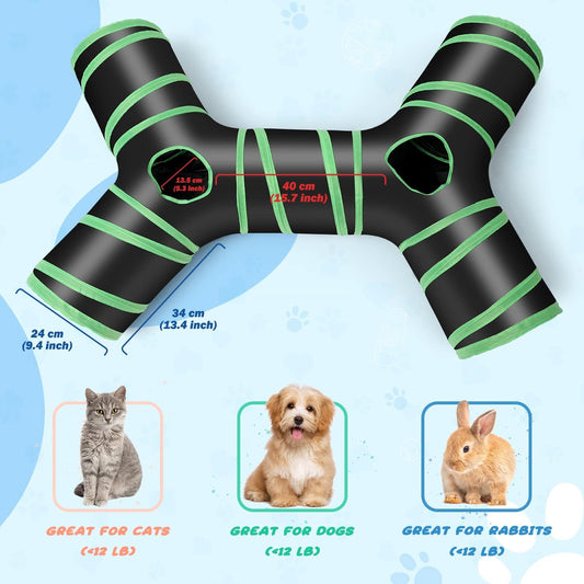 YAMI bone-type pet play tunnel showcasing the central peepholes and durable black polyester fabric.