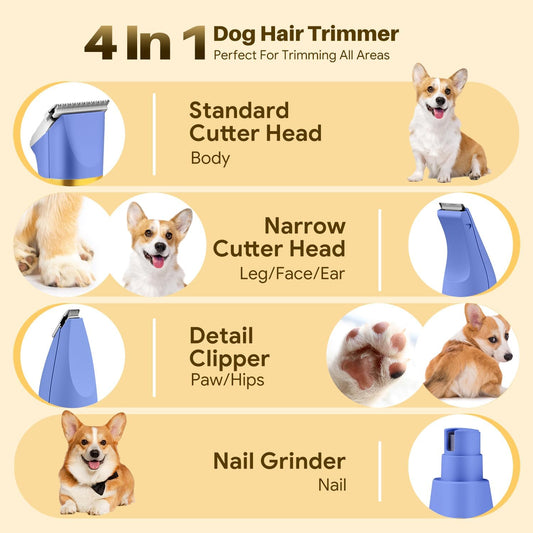 AIBORS four in one pet hair clipper interchangeable heads layout