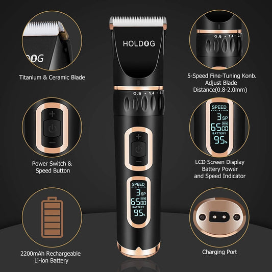 HOLDOG three speed low noise pet hair clippers close up of titanium ceramic blade