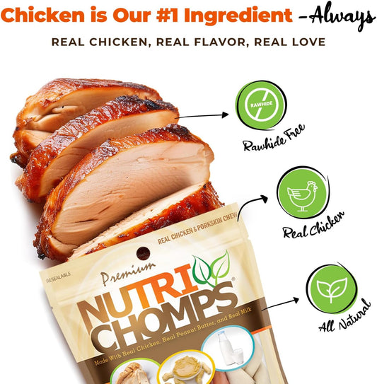 NutriChomps braided dog treats with real chicken and peanut butter close up view