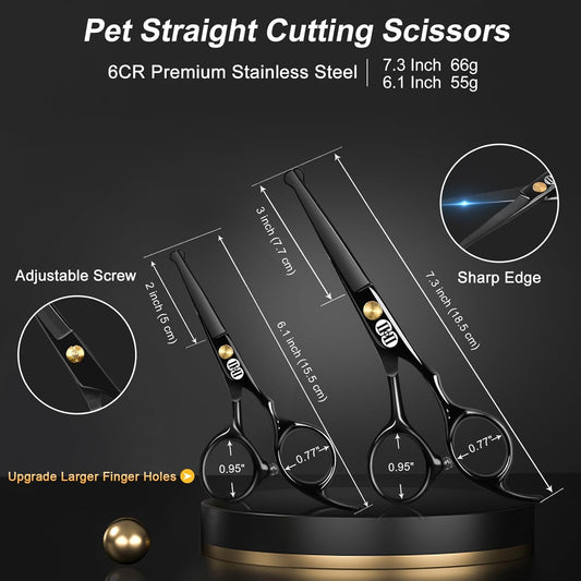 CIICII professional pet grooming shears set laid out with safety round tips