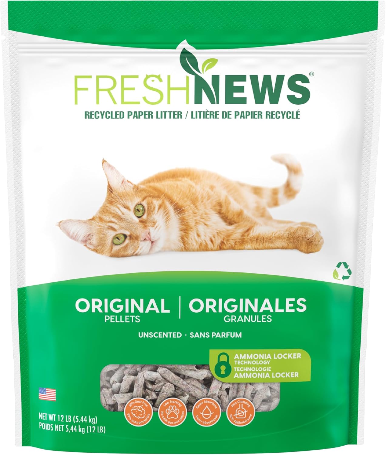 Fresh News Recycled Paper Original Pellet Cat Litter, 25 Pound, Non-Clumping, Unscented, Made in USA - Image 10