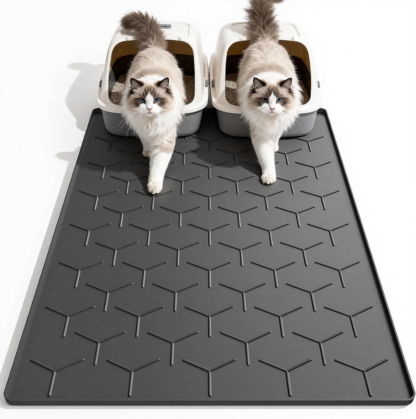Garoopion Cat Litter Box Mat, Large 40" X 28" Litter Trapping Mat for Cats, Waterproof Silicone Pad for Floor, Gray - Image 9