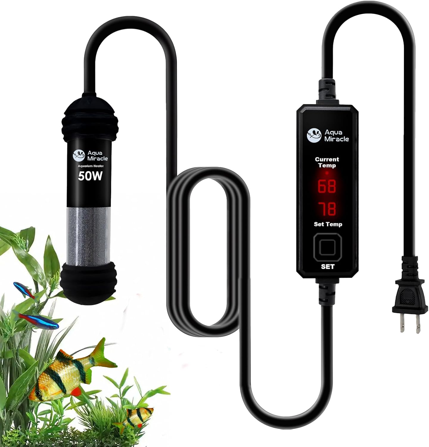 AquaMiracle 15W Small Aquarium Heater Fish Heater, Super Mini Fish Tank Heater Turtle Tank Heater for 1-3 Gal Tanks, with Dual LED Display, Dry-Run/Overheating Protection & Memory Function - Image 11