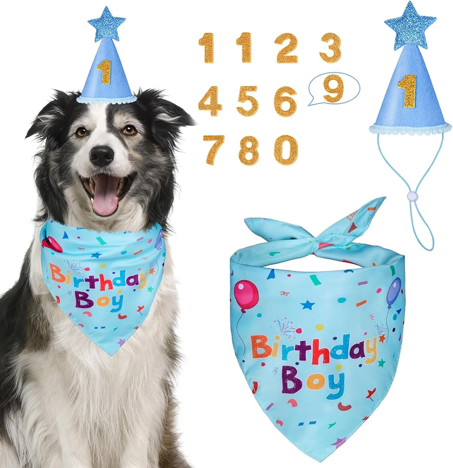 Dog Birthday Party Supplies, Dog Birthday Bandana Set, Dog Boy Girl Birthday Party Hat with Numbers for Large Medium Small Dogs Pet (Blue) - Image 15