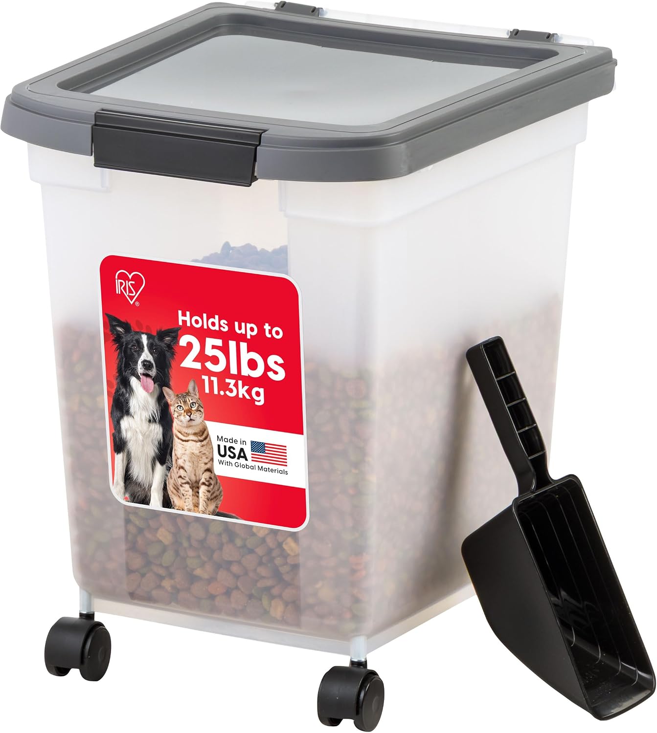 IRIS USA Dog Food Storage Container 50 lbs, with Removable Rolling Wheels & Included Scoop, for Dog Cat Bird and Other Pets, Food Storage Bin, Keep Fresh, Made in USA, Clear/Dark Gray - Image 15