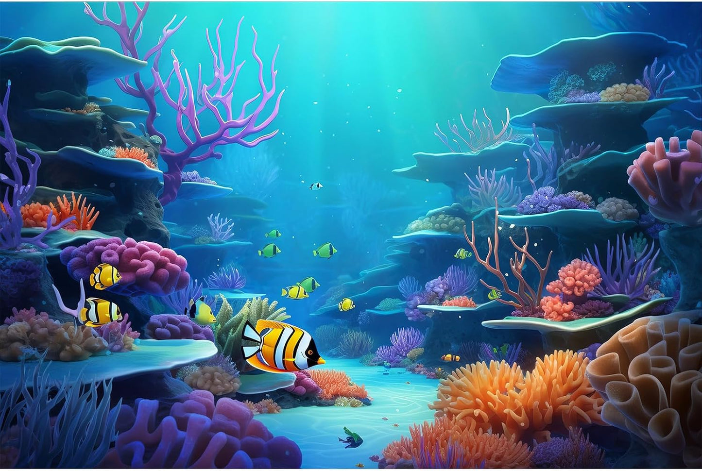 Underwater Aquarium Background Coral Reef Tropical Fish Terrarium Background Deep Blue Ocean Sea Sunbeams Aquatic Plants Fish Tank Backdrop Poster Wallpaper Decorations Vinyl 24x16in - Image 15