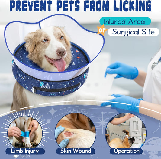 Toptakeit soft dog donut collar after surgery side view on a golden retriever.
