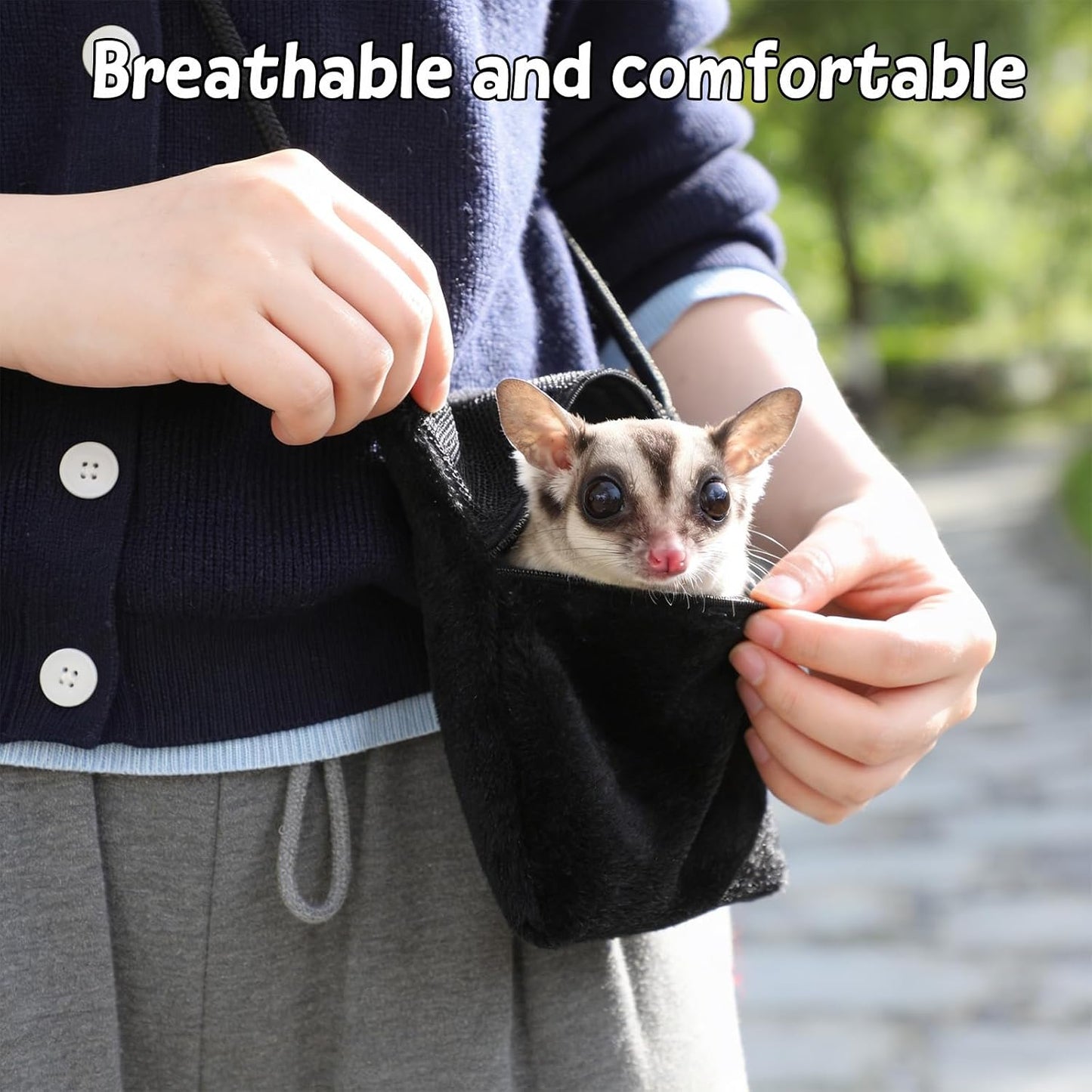 2 Pack Carry Bonding Pouch Sugar Glider Pouch Breathable Soft Hamster Carrier Small Animal Travel Sleeping Bag Cage with Strap Zipper for Squirrels Hamsters Rodents Other Small Pets - Image 7