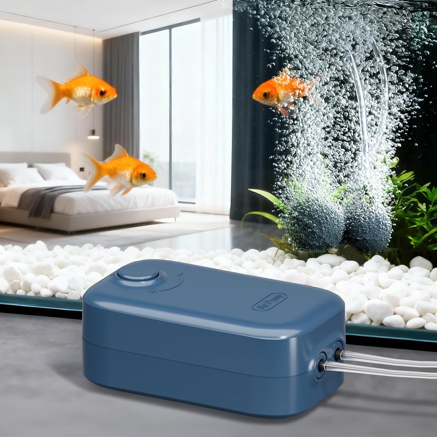 Aquarium Air Pump, Dual Outlet Quiet Oxygen Aerator Pump for Fish Tanks, Adjustable Air Valve Complete Bubbler Kit for Small Aquariums - Image 9
