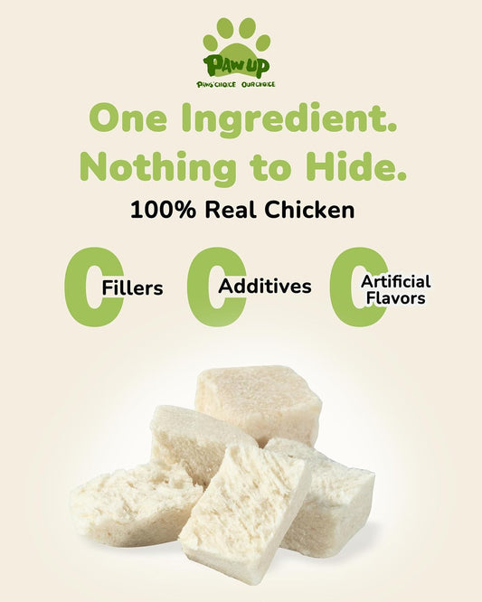 PAWUP freeze dried single ingredient chicken breast dog treats container back label