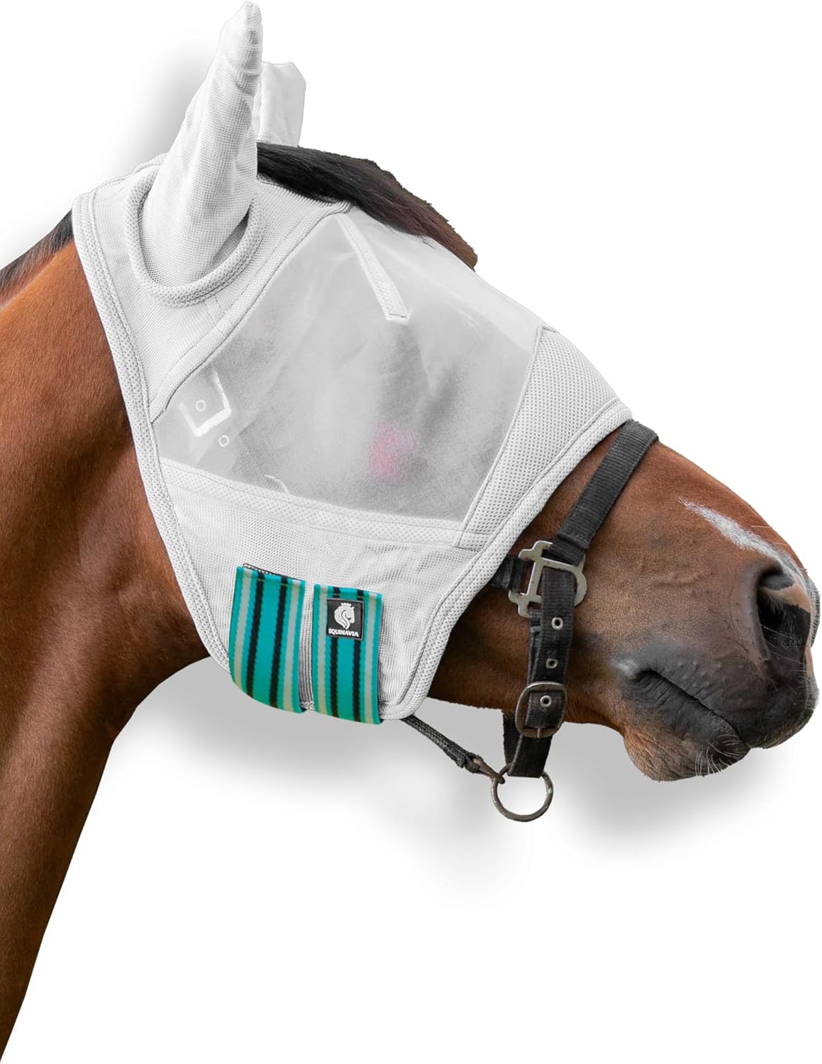 Equinavia Algard Soft Mesh Horse Fly Mask with Ears, 45 SPF UV Protection, Eye Shield, Fly Masks for Horses with Ears, Silver - Cob - Image 11
