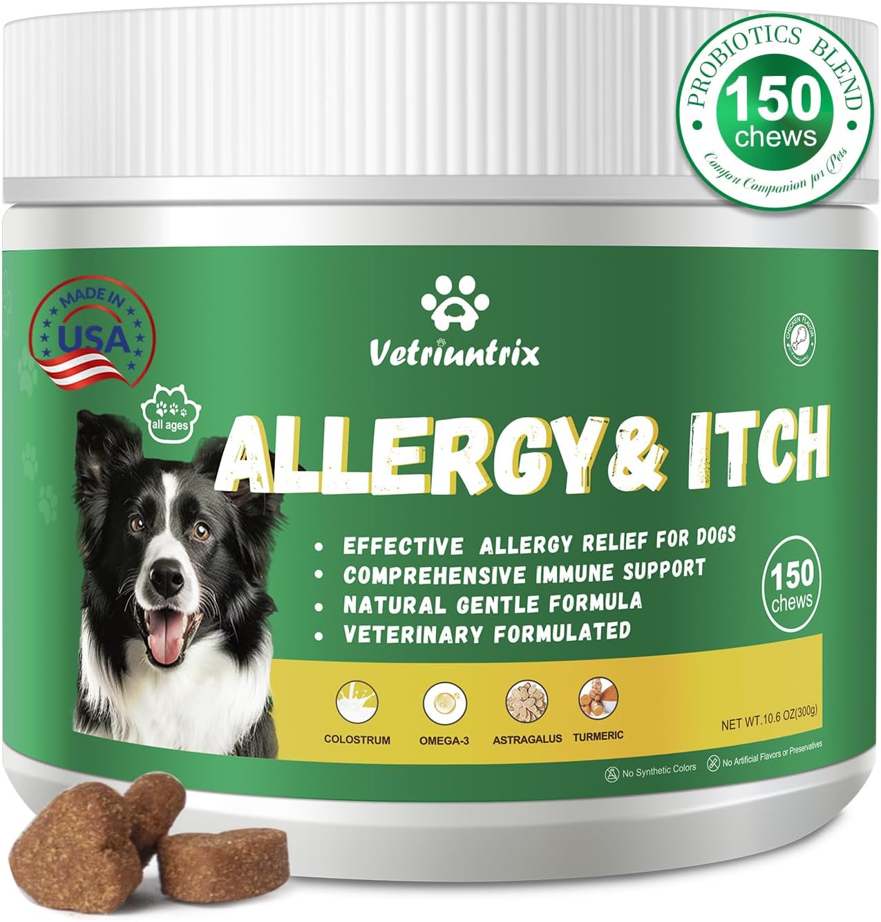 Dog Allergy Chews - Dog Allergy Relief & Immune Supplement with Probiotics, Colostrum & Omega 3 - Supports Skin & Coat Health, Soothes Paw Licking - Chicken Flavor, 200 Soft Chews - Image 13
