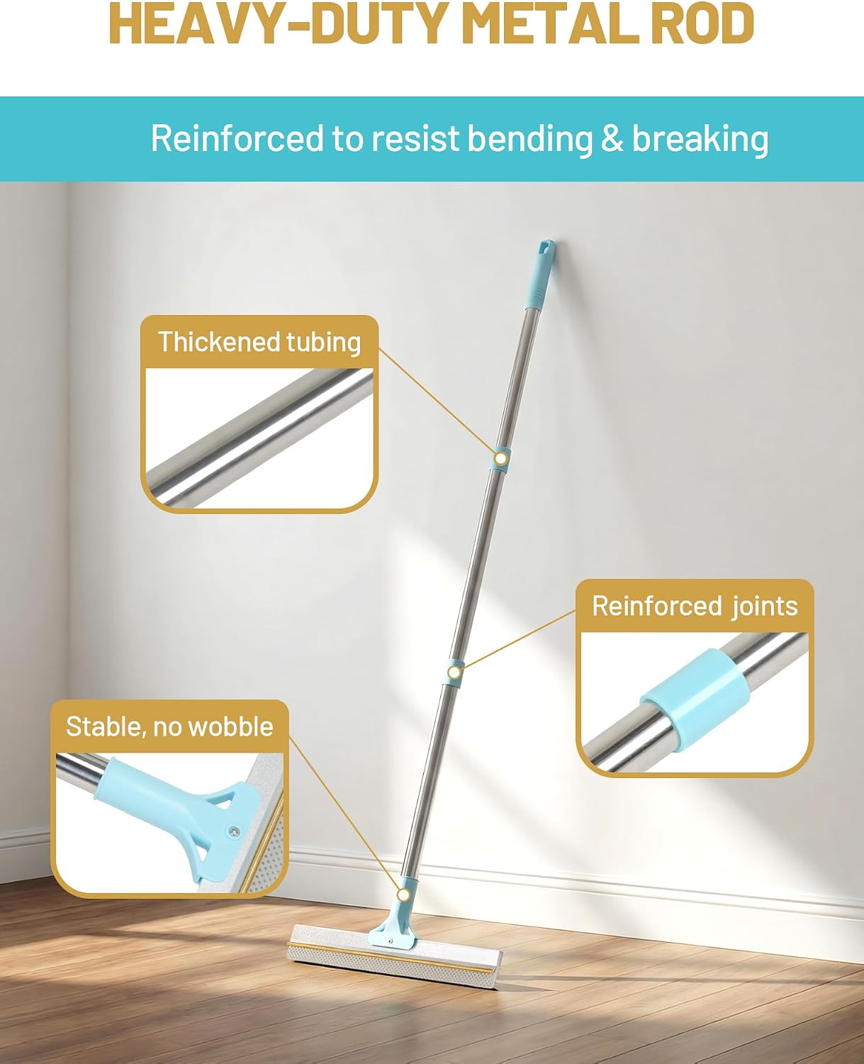 Delomo carpet scraper broom showing versatility on hardwood floors
