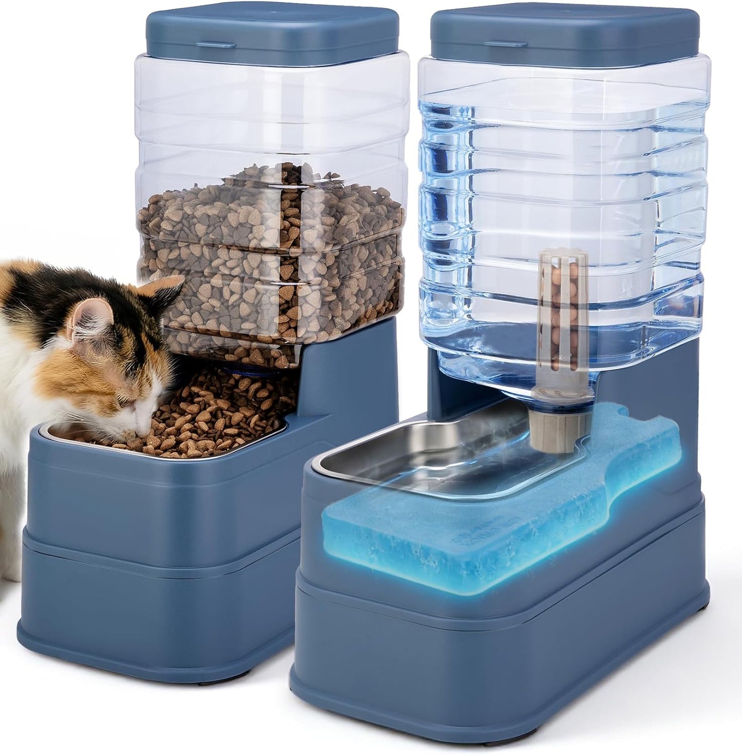 2 Pack Automatic Cat Feeder and Water Dispenser 1.3 Gallon Dog Gravity Food Feeder and Water with Ice Pack Stainless Steel Dry Food and Water Bowl for Small Medium Large Pets (Grey) - Image 10