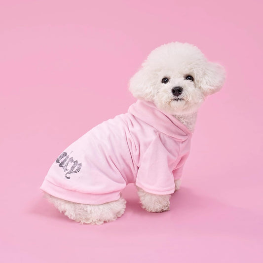 Juicy Couture pink velour dog tracksuit showing rhinestone detail back view