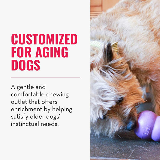 Stuffable senior dog puzzle toy filled with healthy treats.