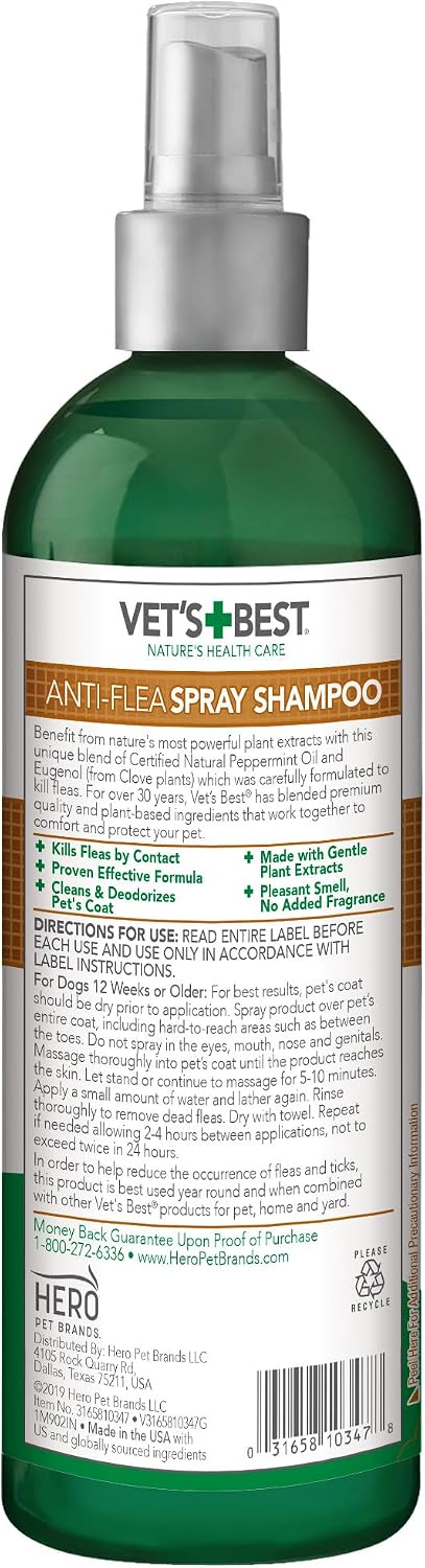 Plant based dog shampoo for flea and tick control bottle overview