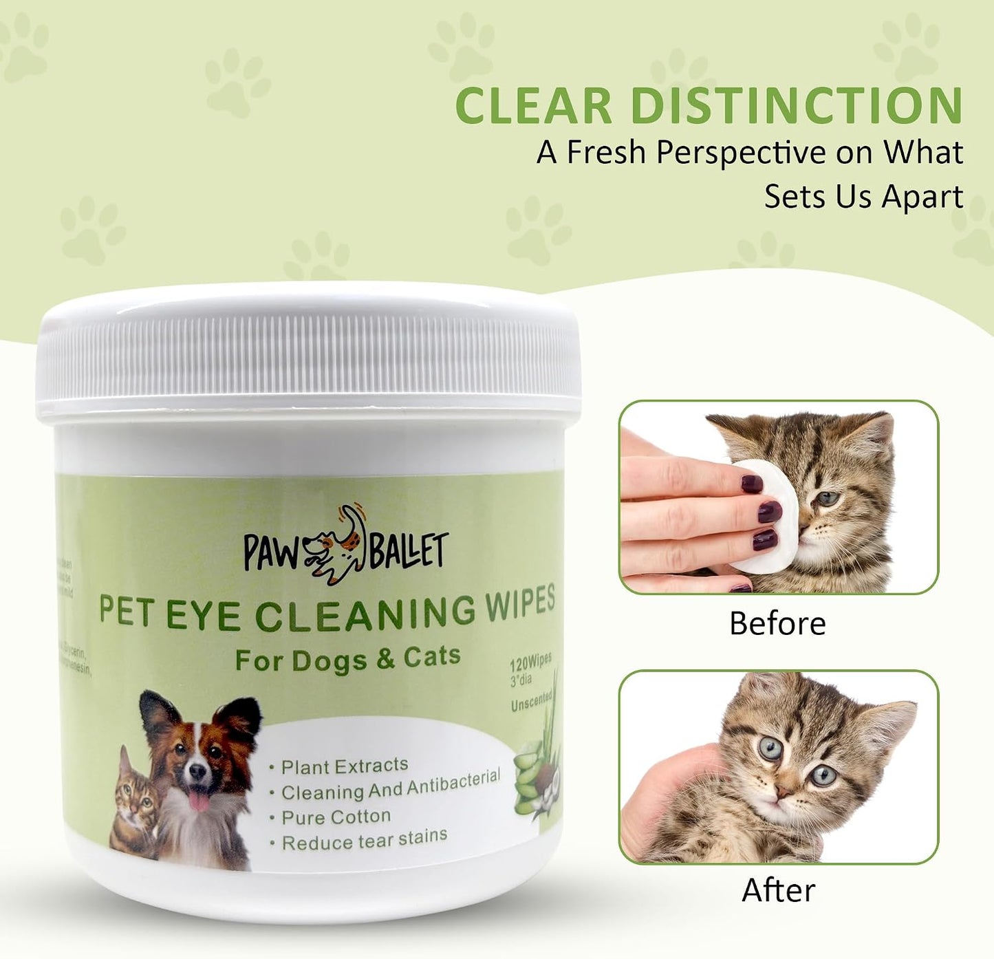 Complete product packaging of Petvit Paw Ballet eye wipes for pet grooming